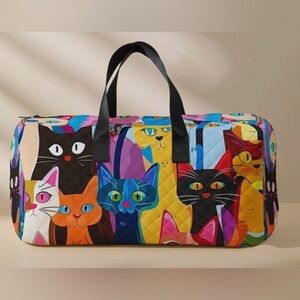 Cat-themed carry-on travel/ duffel bag. Zipper, handles. Large & lightweight.